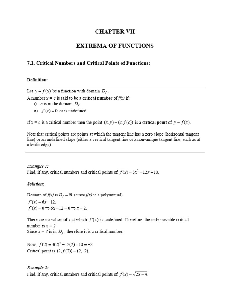 Critical Points and Function Behavior | PDF | Mathematical Analysis ...