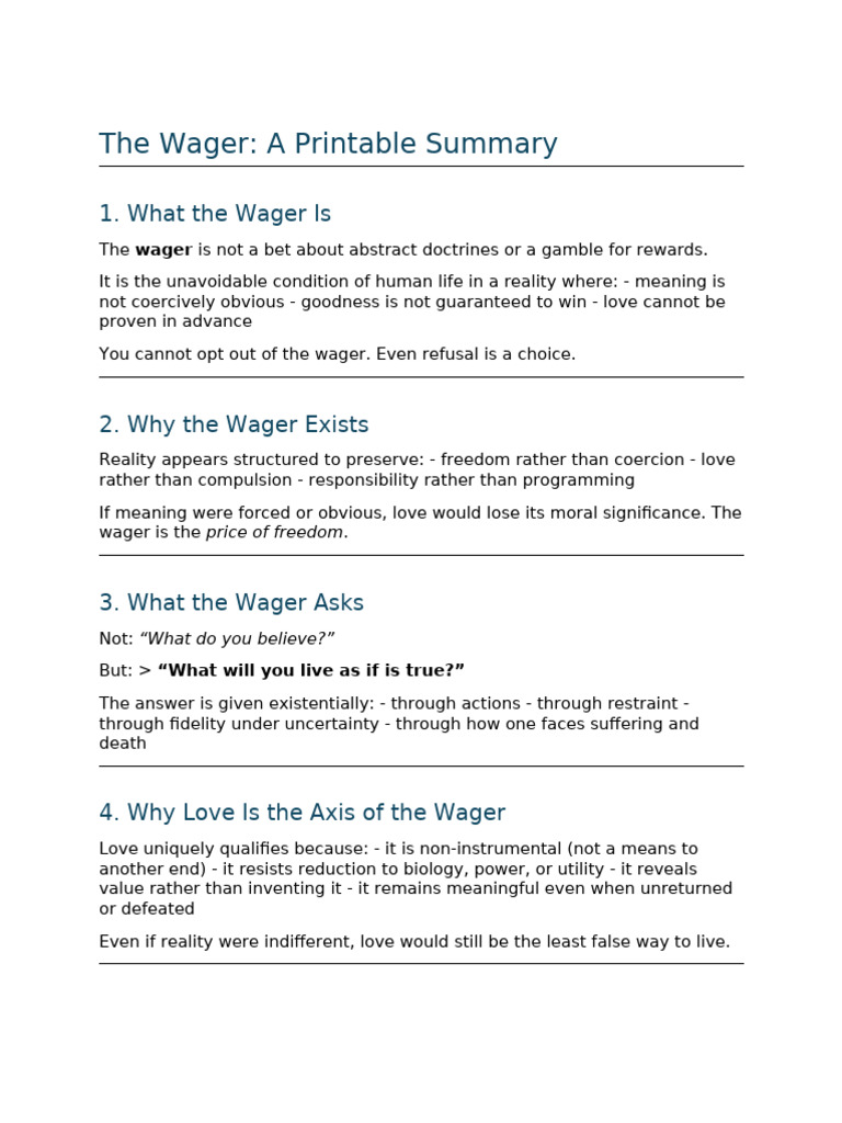 Understanding the Wager of Love | PDF | Gambling | Religious Belief And ...