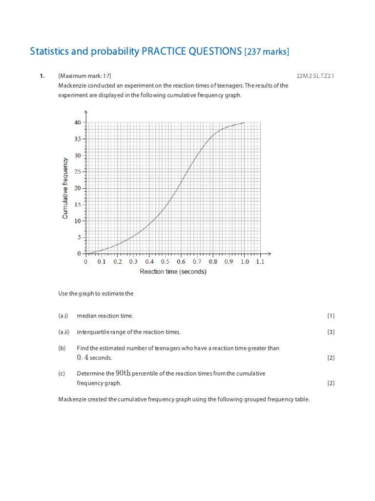 Statistics and Probability Practice Questions | PDF | Statistical ...