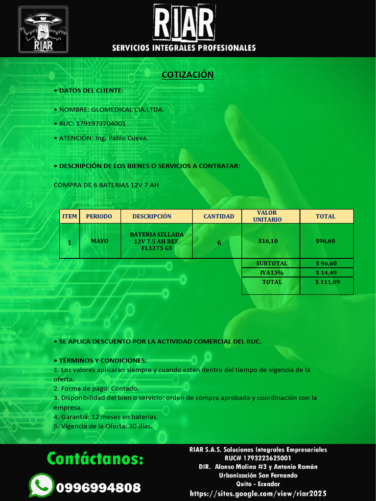 Cotización 230525 Glomedical CIA. Ltda. Riar s.A | PDF