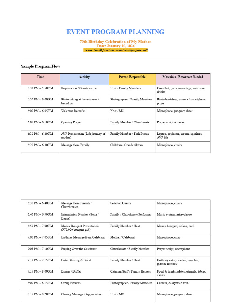70th Birthday Celebration Program Guide | PDF