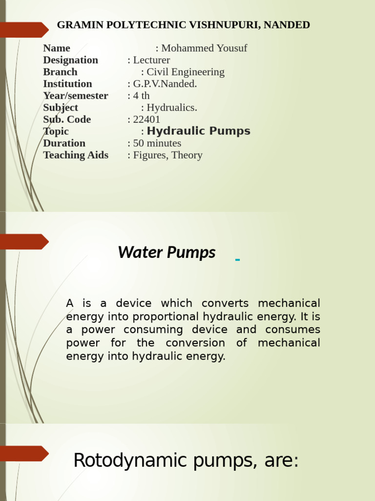Hydraulic Pumps Overview and Types | PDF | Pump | Liquids