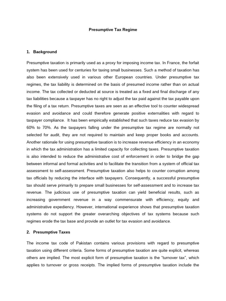 Overview of Presumptive Tax Regimes | PDF | Taxes | Equity (Economics)