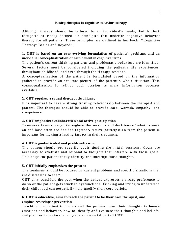 Principles of Cognitive Behavior Therapy | PDF | Cognitive Behavioral ...
