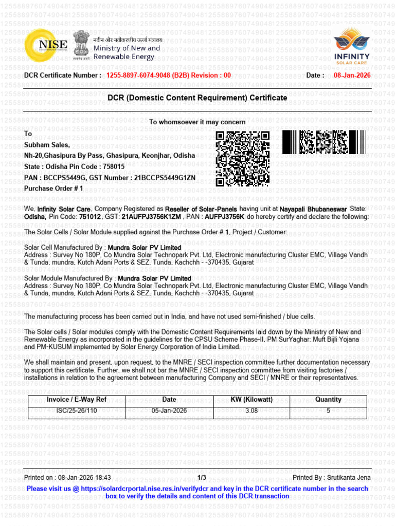 DCR Certificate for Solar Modules 2026 | PDF | Photovoltaics | Solar Power