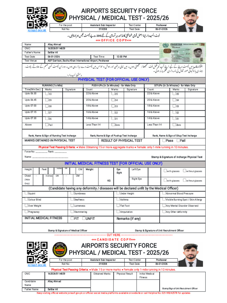 ASF Physical Test Details 2025/26 | PDF | Medical Specialties ...