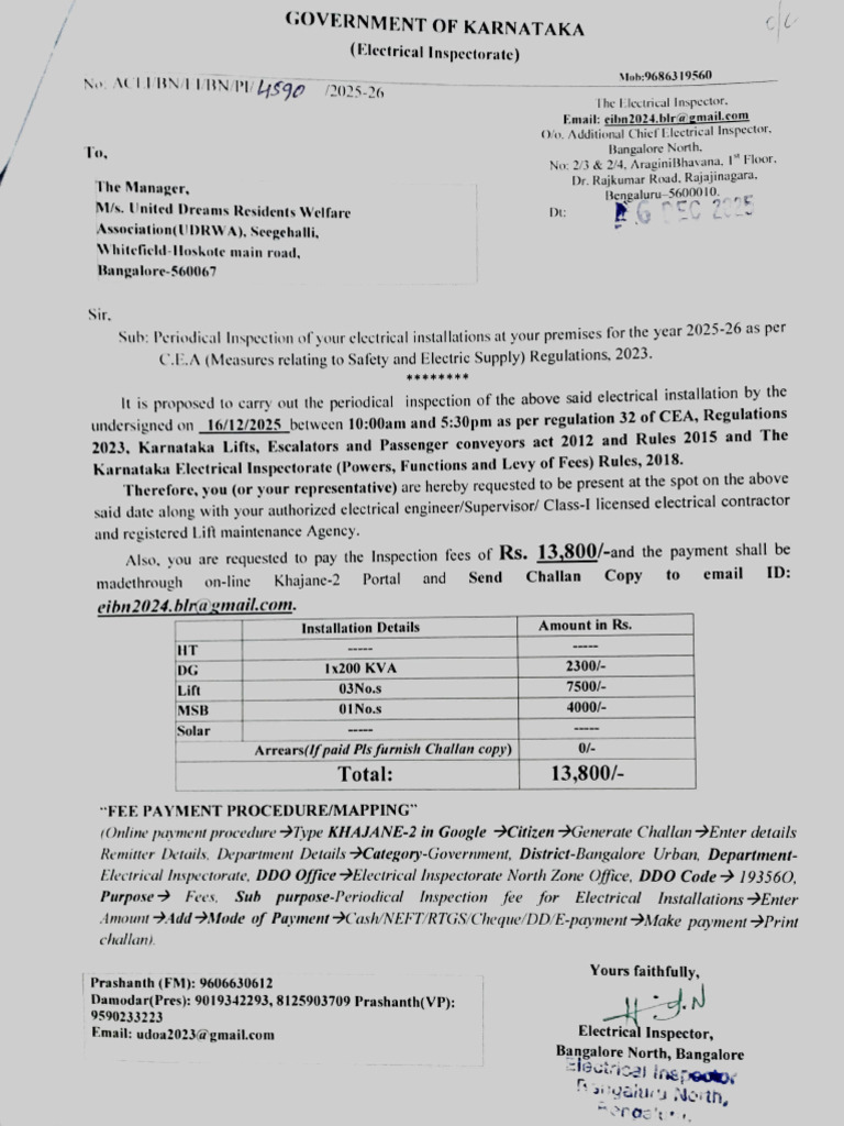 Karnataka Electrical Inspection Notice 2025-26 | PDF | Payments