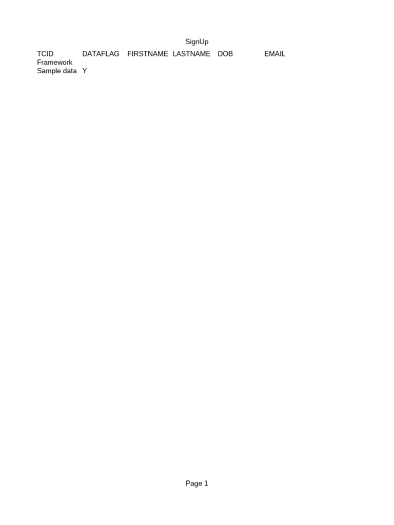 User Sign-Up Data Template | PDF