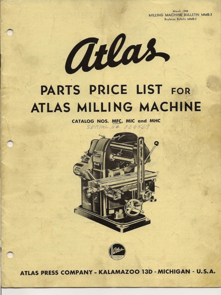 Parts Price List Atlas Milli NG Machine: Atlas Press Company ...