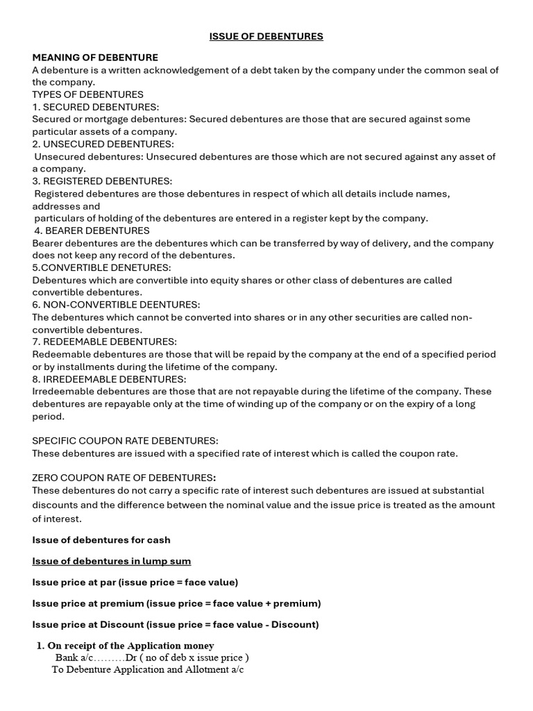 Types and Accounting of Debentures | PDF | Debits And Credits ...