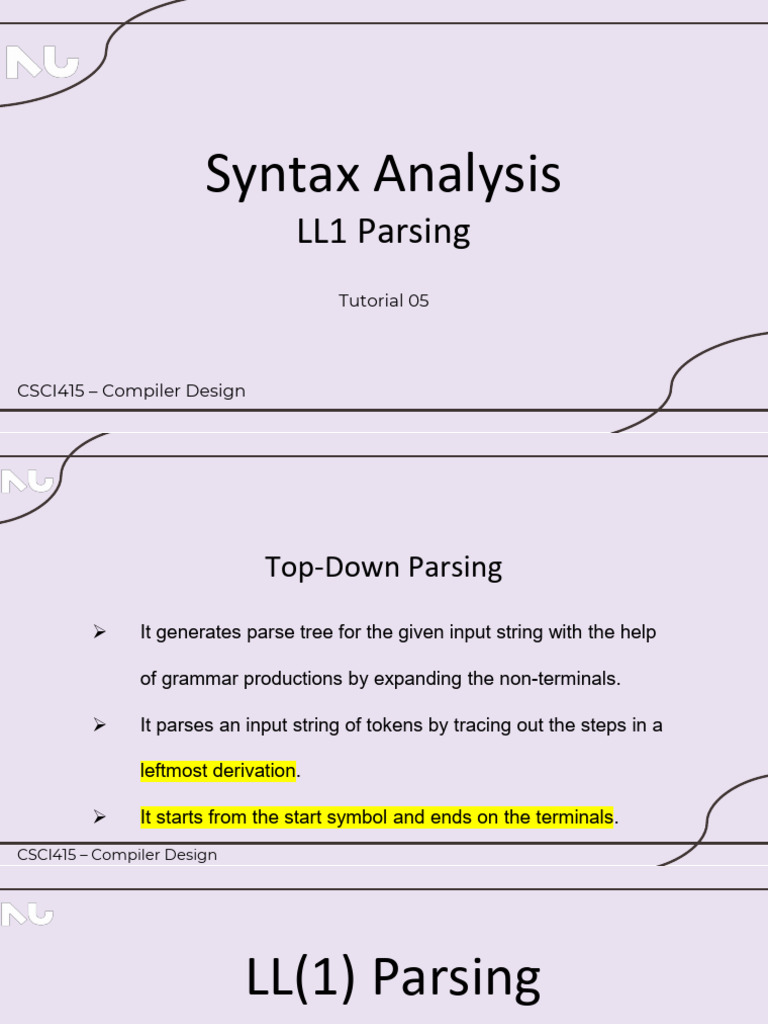 LL(1) Parsing Tutorial for Compilers | PDF | Parsing | Formalism ...