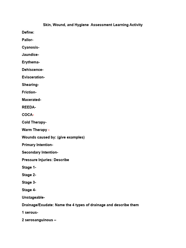 Skin and Wound Assessment Guide | PDF