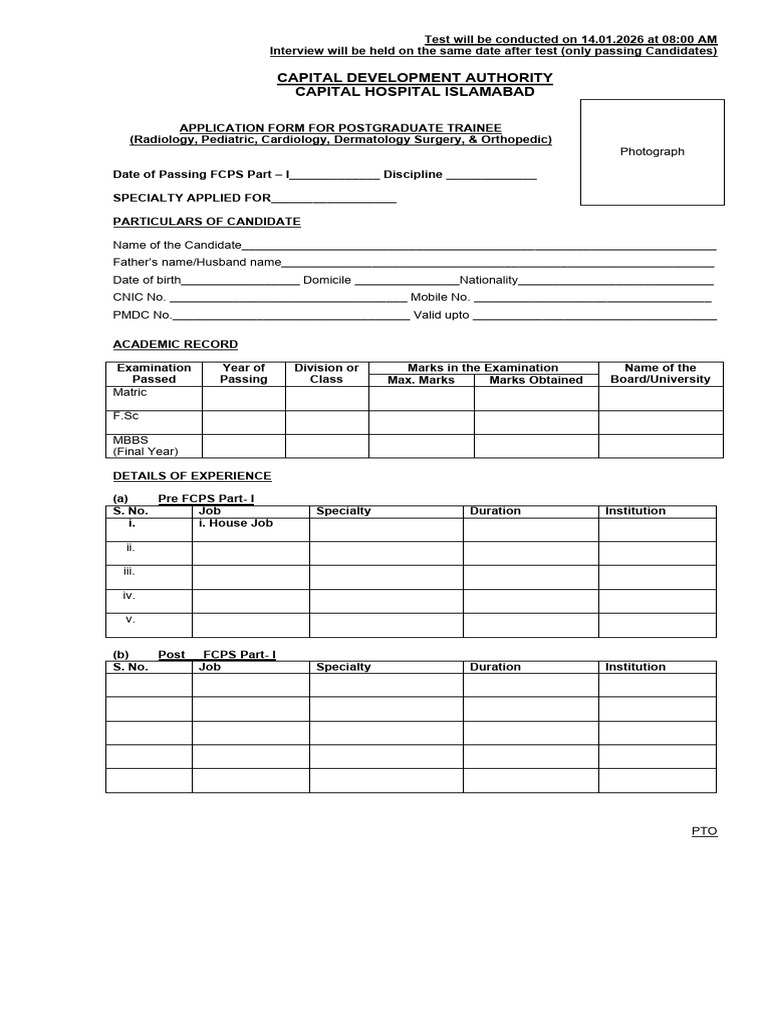 Postgraduate Trainee Application Form | PDF | Medicine | Health Care