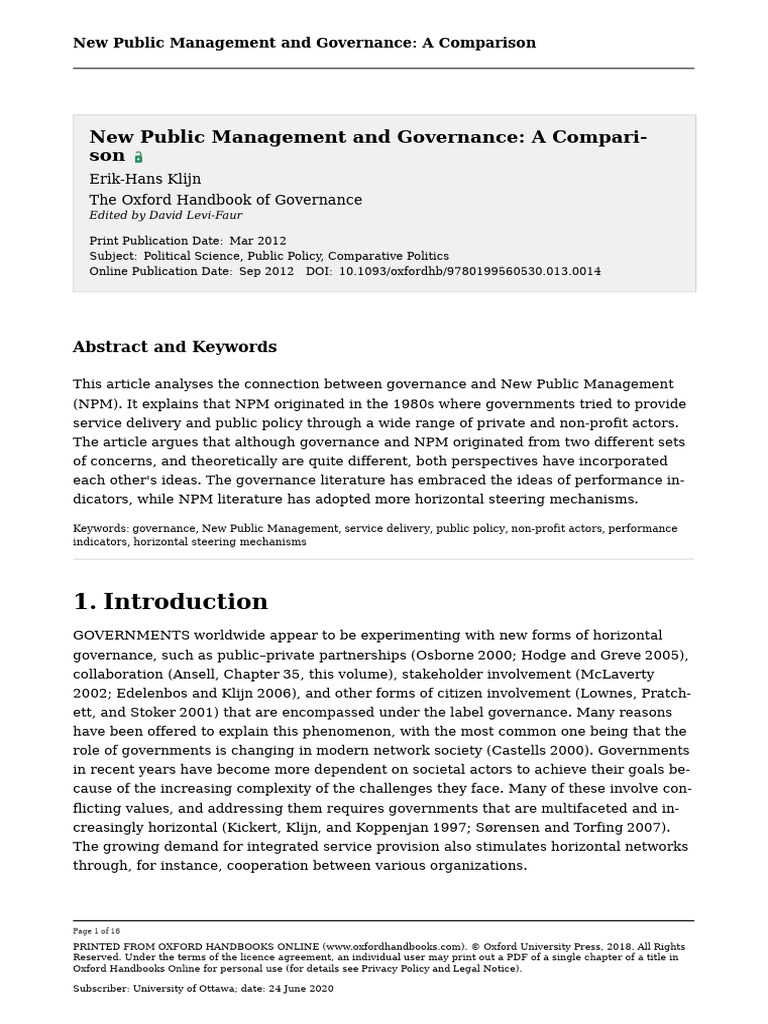 NPM vs. Governance: Key Comparisons | PDF | Governance | Policy
