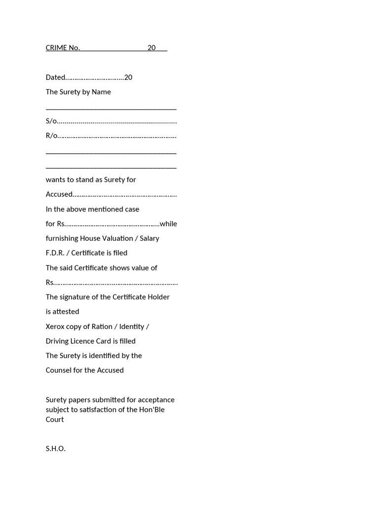 Surety Application for Criminal Case | PDF