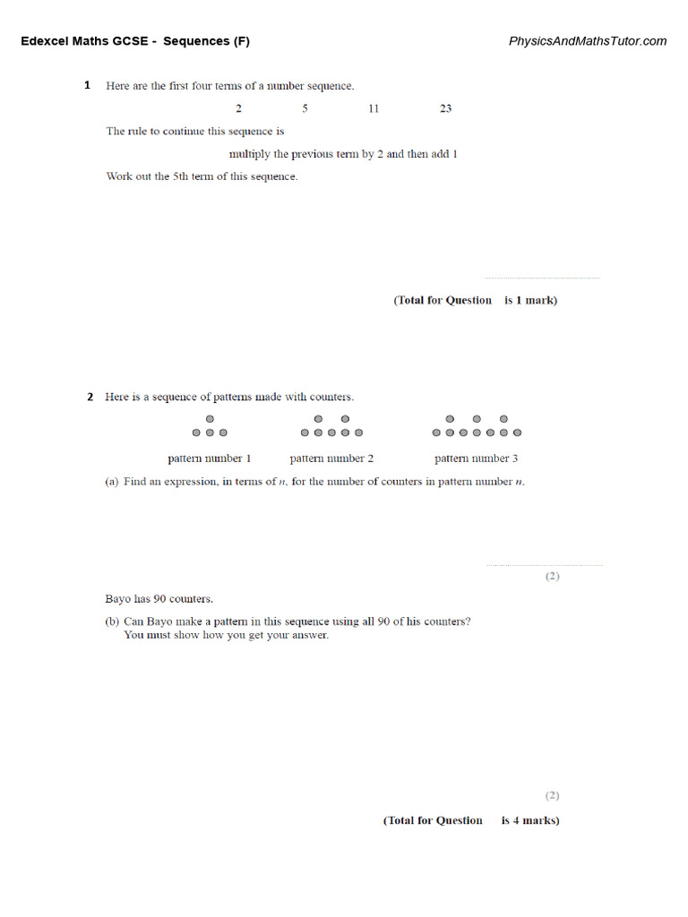 Edexcel GCSE Maths: Sequences Guide | PDF