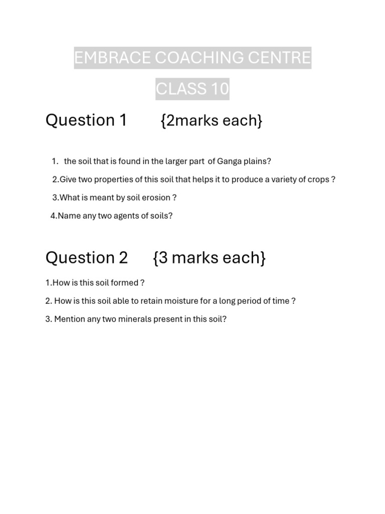 Class 10 Soil Science Questions | PDF