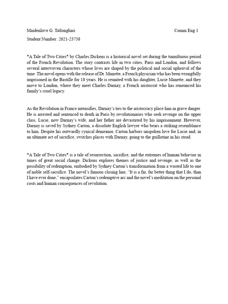 Summary of a Tale of Two Cities | PDF