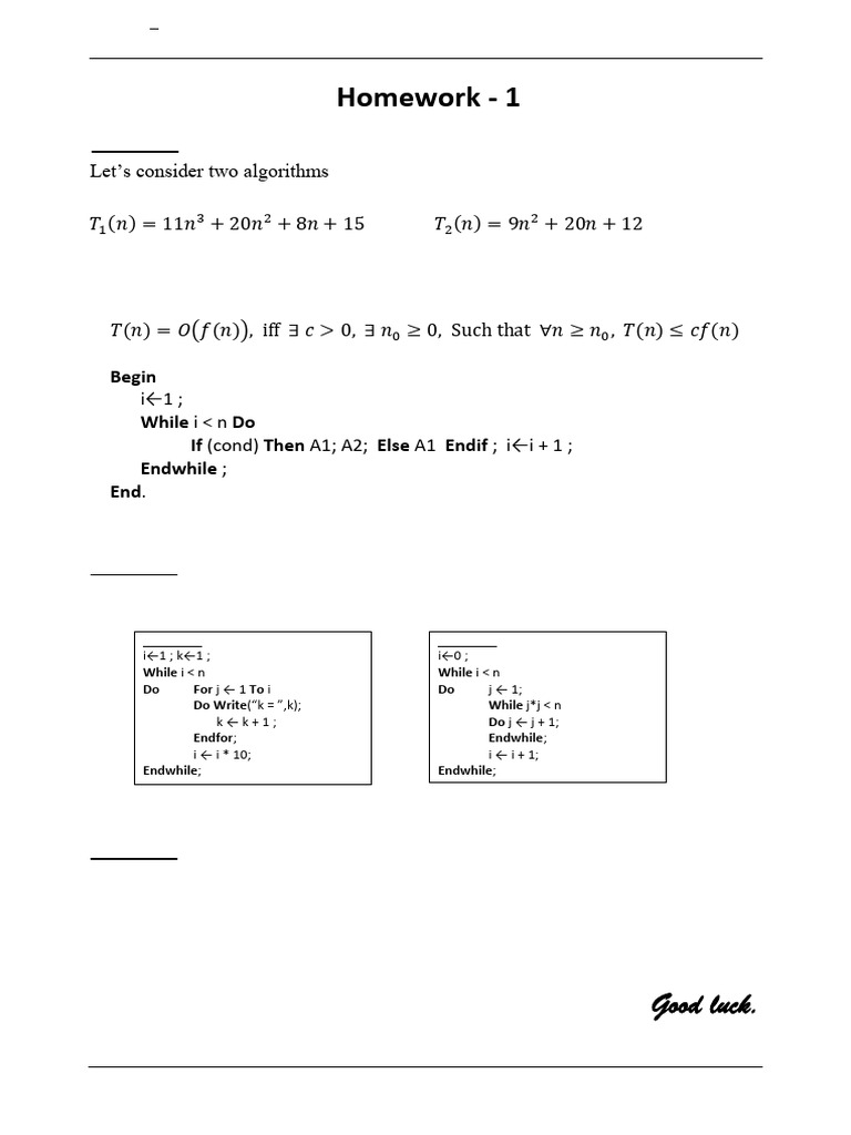 Computer Science Algorithms Homework 1 | PDF