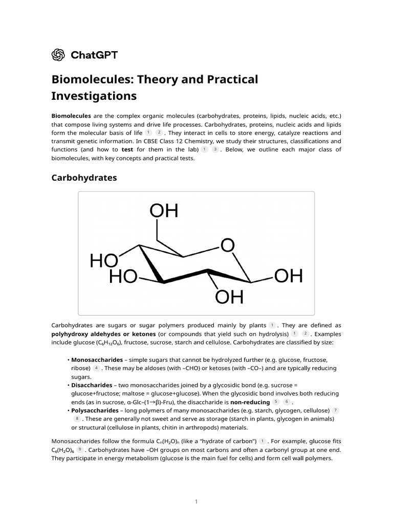 Biomolecules: Structure and Testing Guide | PDF | Carbohydrates | Dna