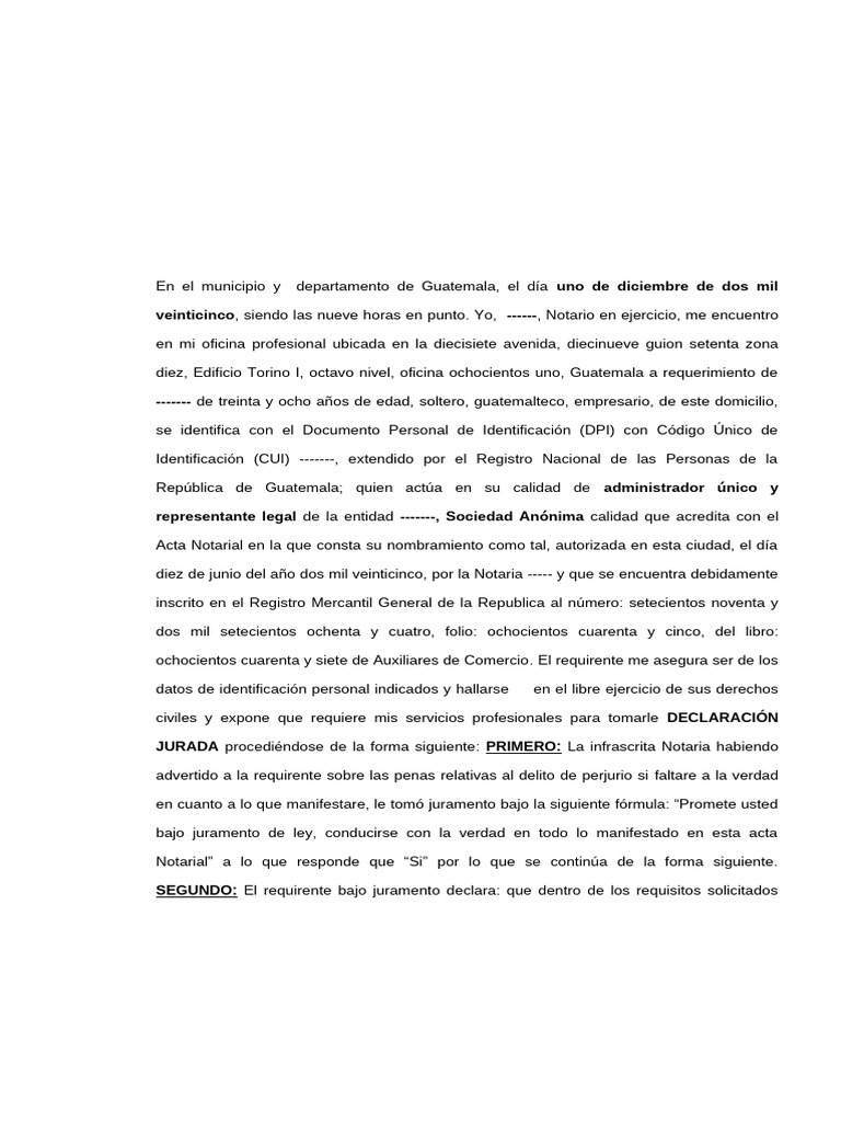 Declaración Jurada de Responsabilidad Legal | PDF | Guatemala