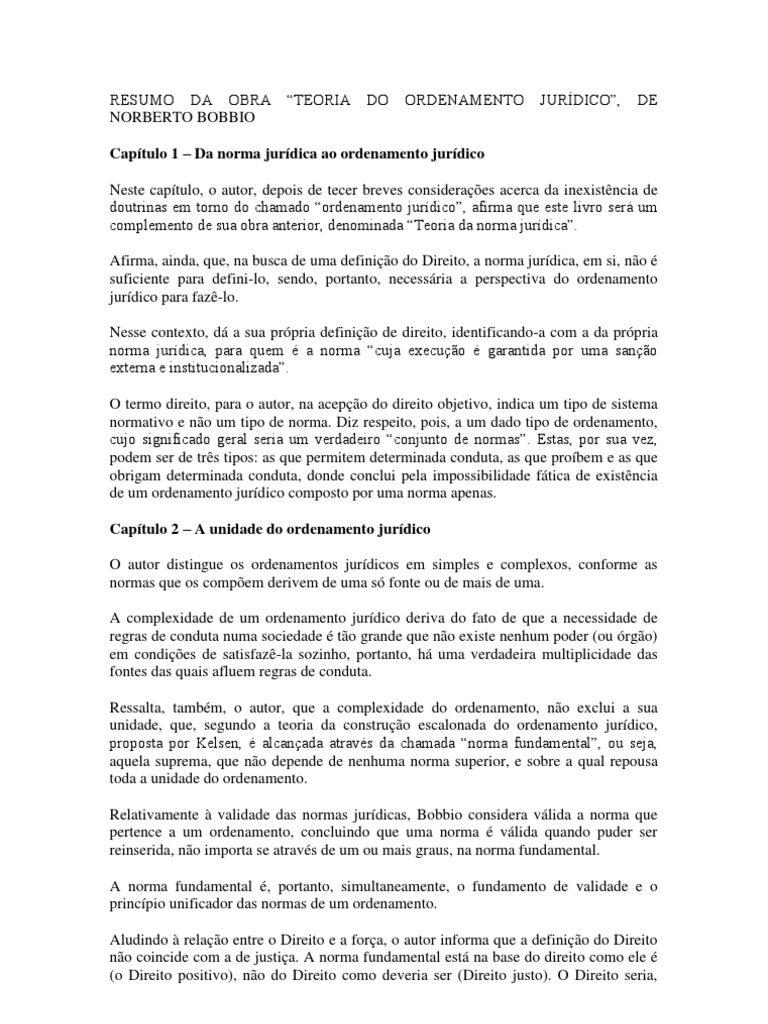Resumo Teoria Do Ordenamento Juridico Legislação Ciência Filosófica