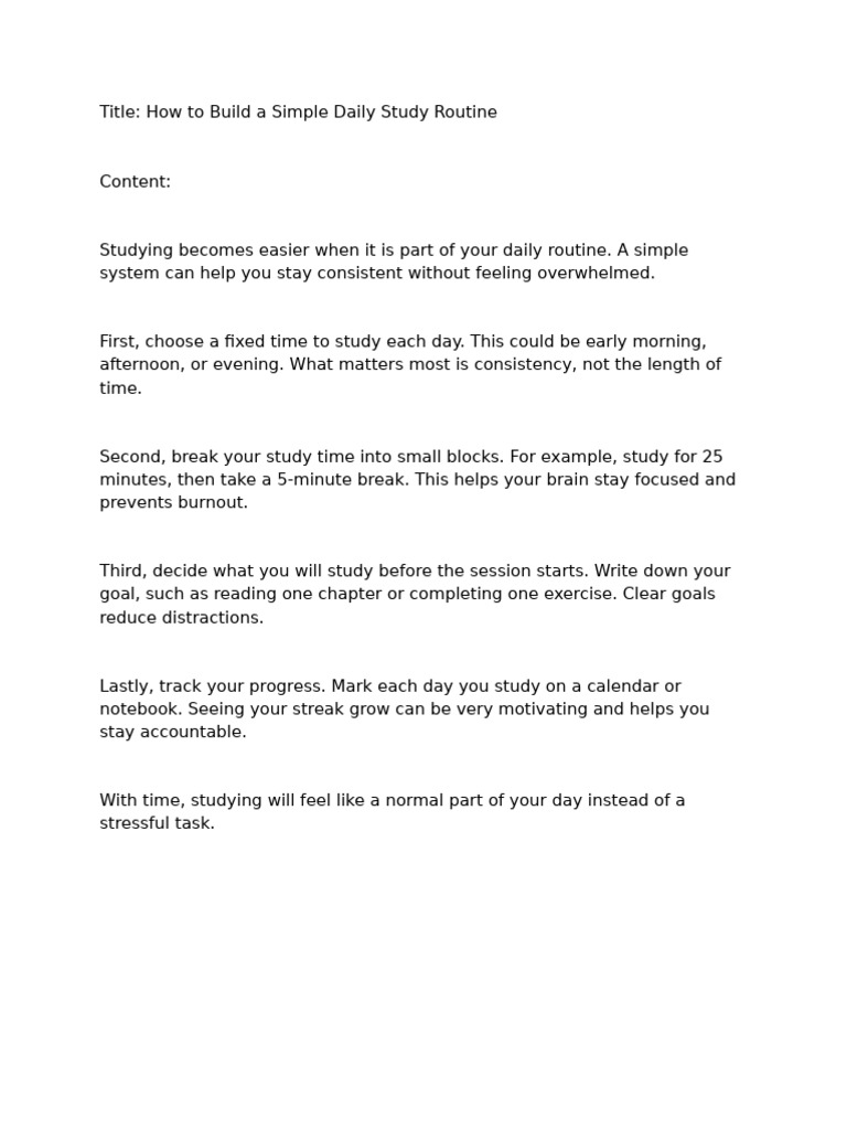 How to Build a Simple Daily Study Routine | PDF