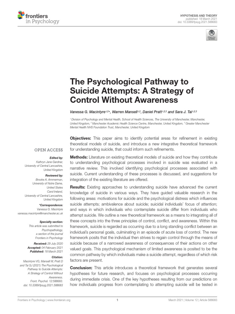 Psychological Pathway to Suicide Attempts | PDF | Psychology | Suicide