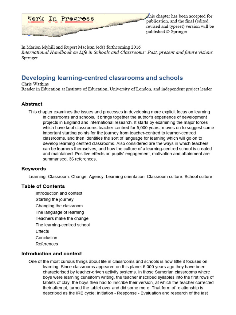 Transforming Classrooms to Learning-Centered | PDF | Learning | Teachers
