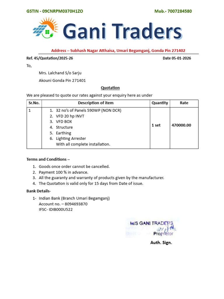 Quotation for Solar Panel Installation | PDF