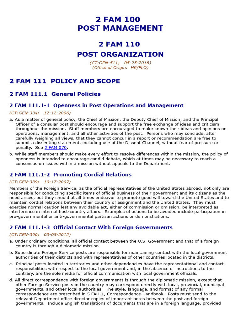 U.S. Diplomatic Post Management Policies | PDF | Consul (Representative ...