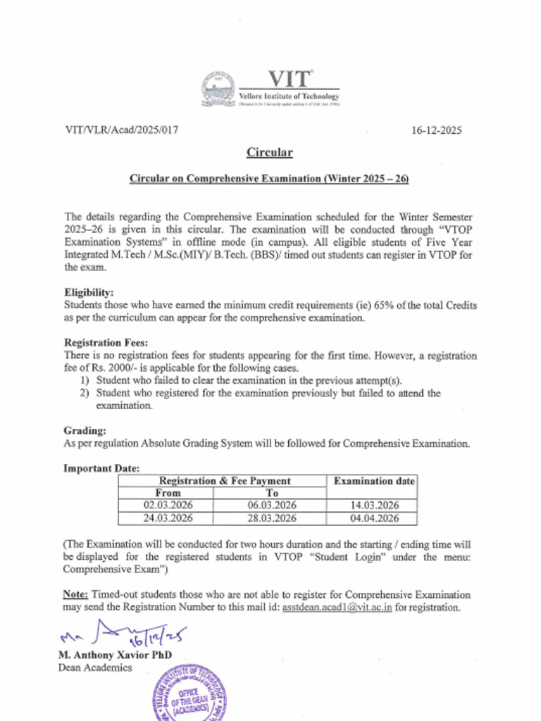 Circular On Comprehensive Exam - Winter Semester 2025 - 26 | PDF