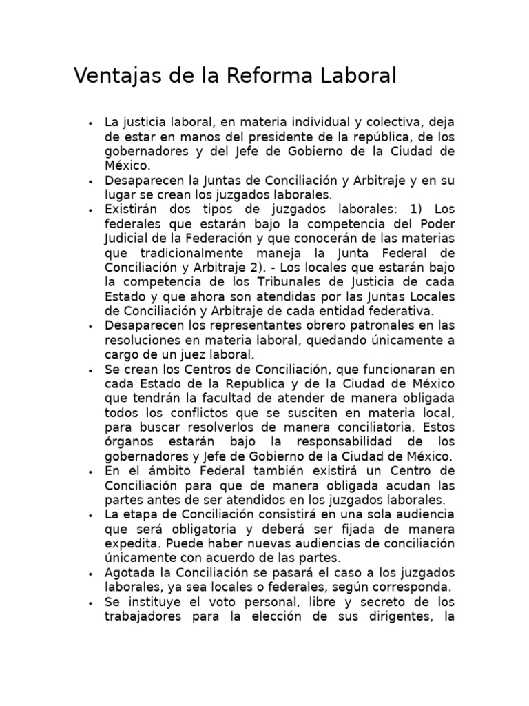 Ventajas de la Nueva Reforma Laboral | PDF | Arbitraje | Derecho laboral