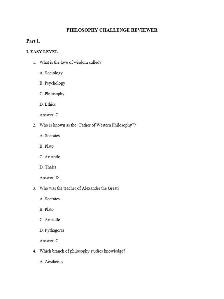 Philosophy Challenge Quiz Questions | PDF | Truth | Reason