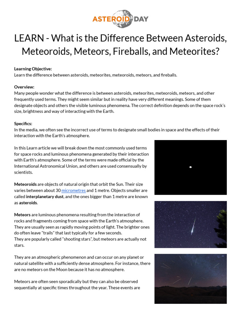 LEARN - What is the Difference Between Asteroids Meteoroids Meteors ...