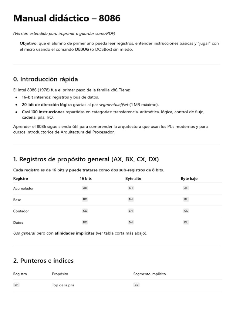 Guía Completa del Intel 8086 | PDF | Poco | Programación de computadoras