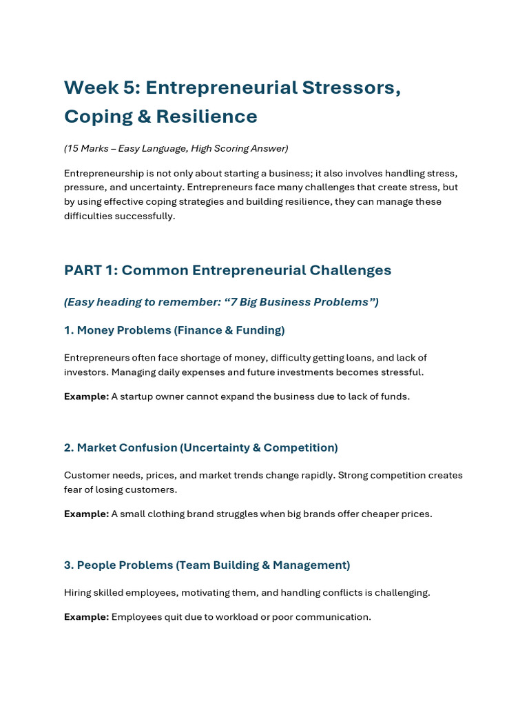 Managing Entrepreneurial Stress & Resilience | PDF | Entrepreneurship ...