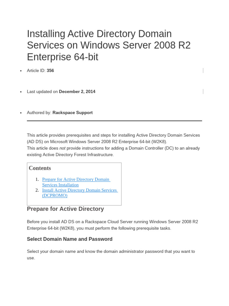 Install AD DS on Windows Server 2008 R2 | PDF | Active Directory ...