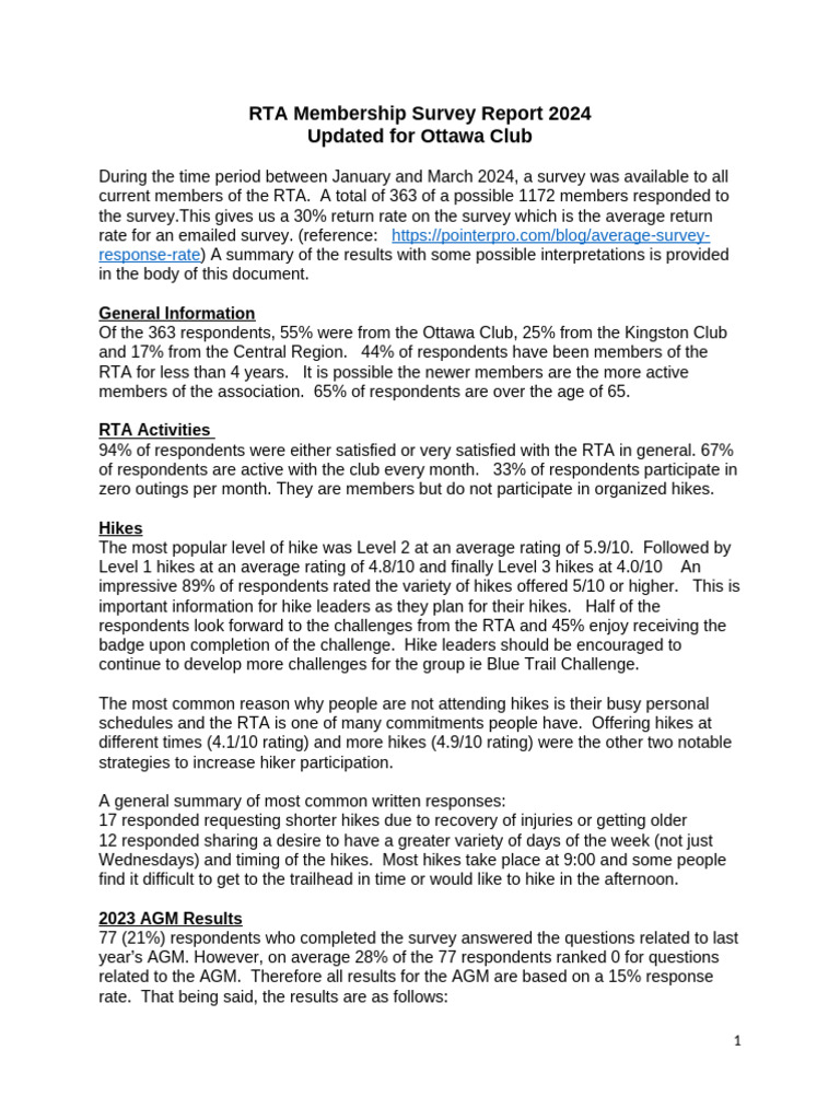 RTA Membership Survey Report-Updated for Ottawa Club | PDF