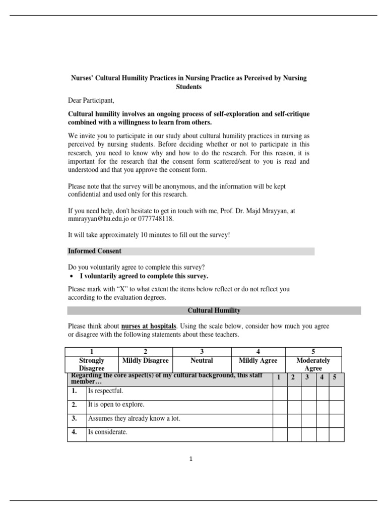 Nurses' Cultural Humility Survey Insights | PDF | Consent