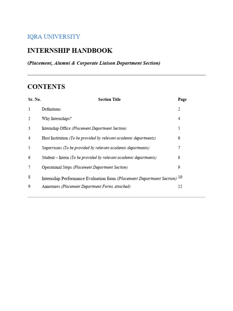 Iqra University Internship Handbook | PDF | Internship | Job Hunting