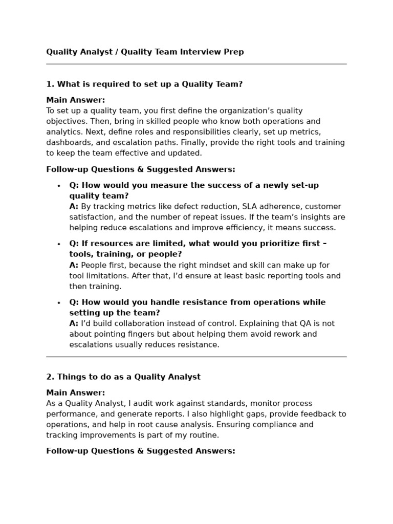 Quality Analist Interview Prep | PDF | Sampling (Statistics) | Risk