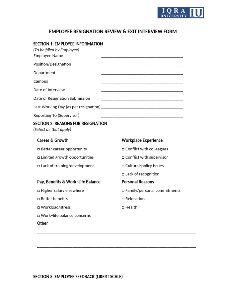 Resignation Review & Exit Interview Form - Dec 2025 | PDF | Employment ...