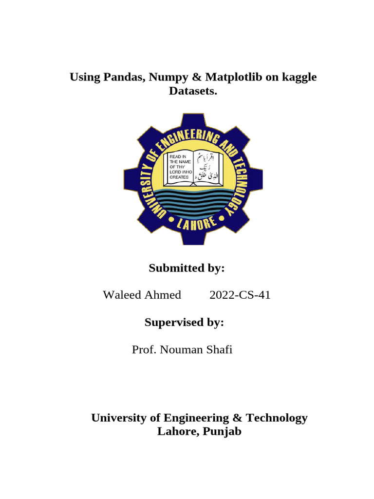 Pandas, Numpy & Matplotlib on Kaggle | PDF