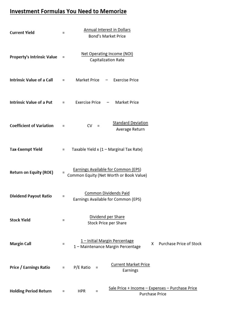 Essential Investment Formulas Explained | PDF | Yield (Finance) | Dividend