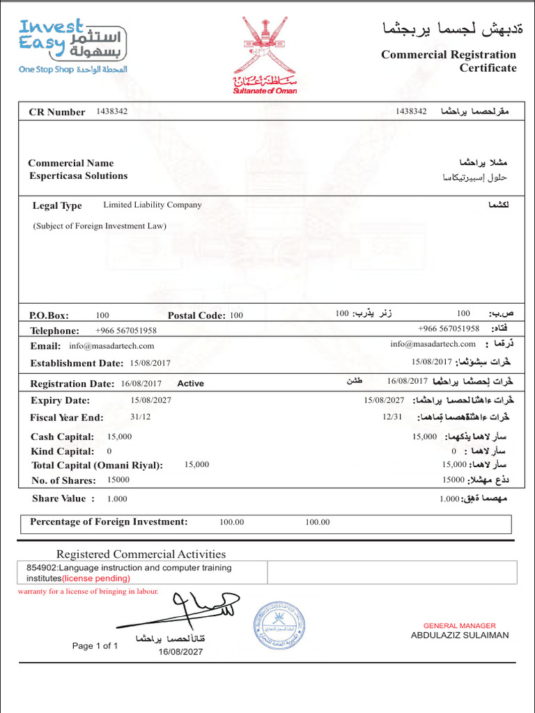 Commercial Registration Certificate Overview | PDF