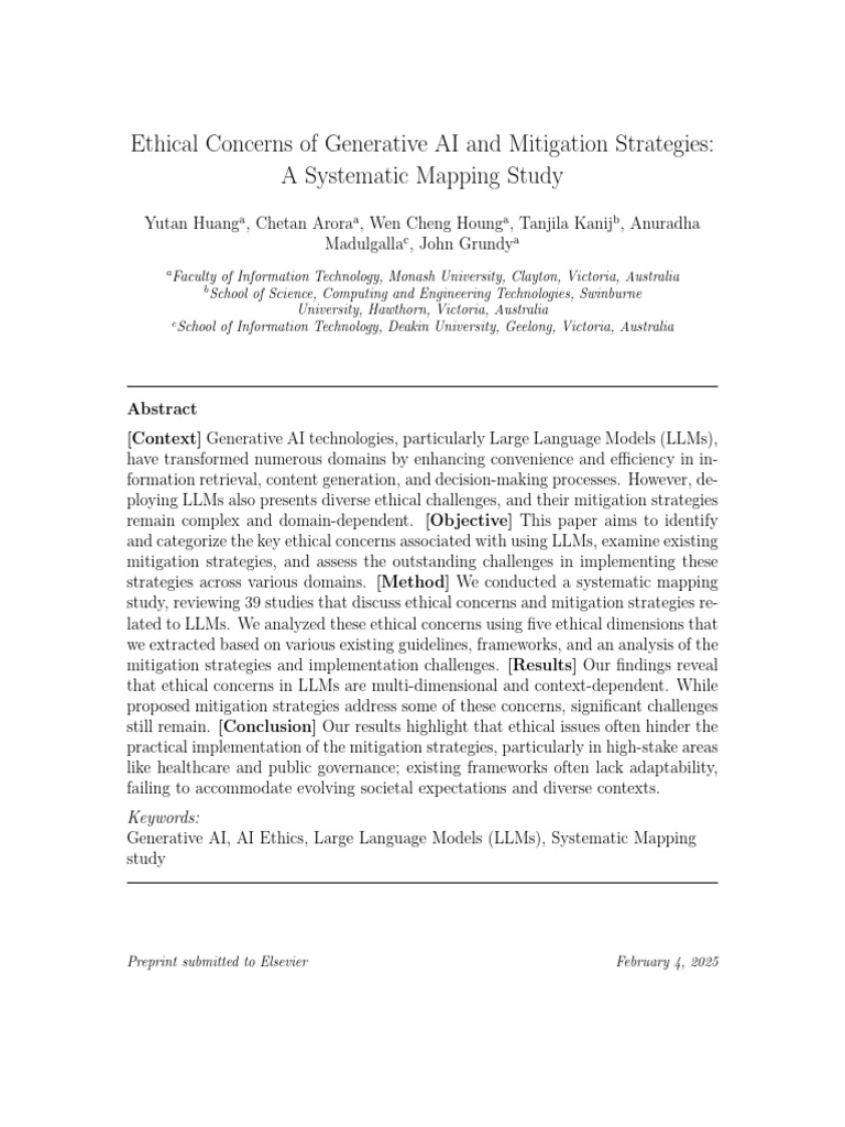 Ethical Concerns of Generative AI and Mitigation Strategies A ...