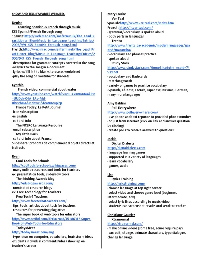 Language Learning Resource Highlights | PDF | English As A Second Or ...