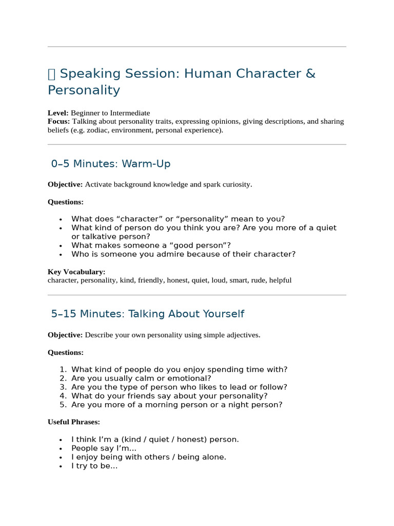 Putra's 1 Hour Speaking Session. Part 5 (Human Character & Personality ...