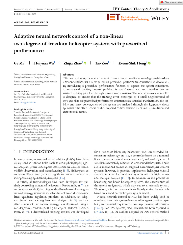 Adaptive Neural Control for UAV Helicopters | PDF | Function ...